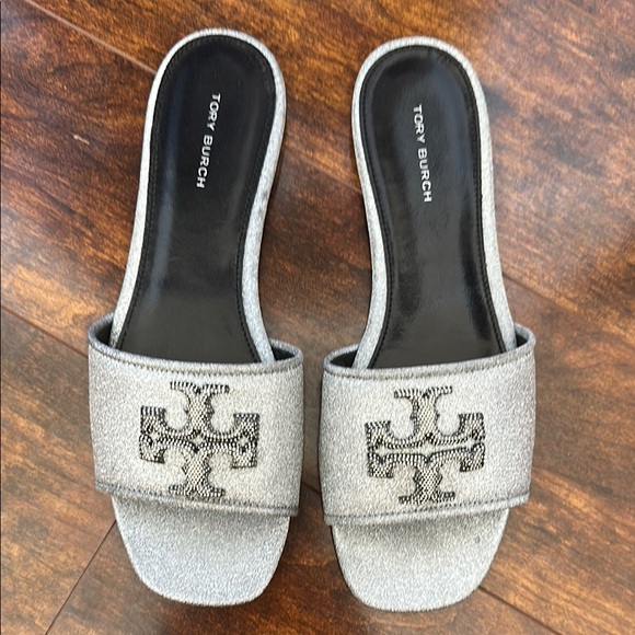 Tory Burch Silver Slide Sandals - Picture 1 of 6